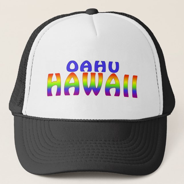 Camionero Gorra de palabras arcoiris de Oahu Hawaii (Anverso)