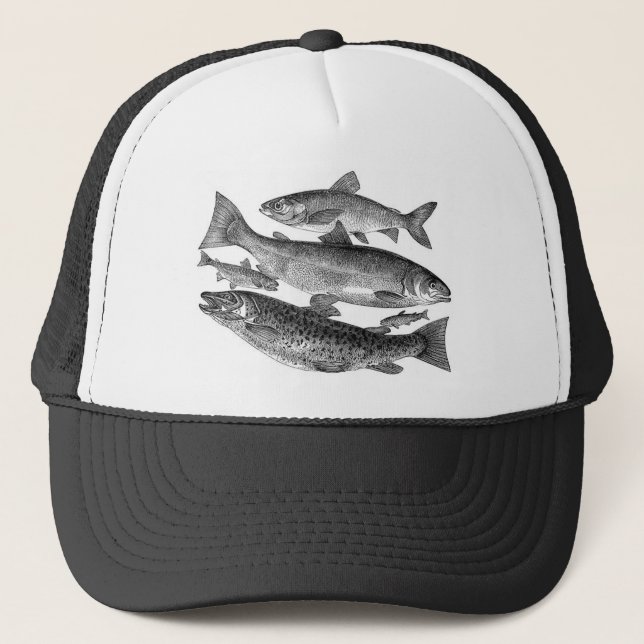 Camionero Gorra de pescado negro vintage (Anverso)