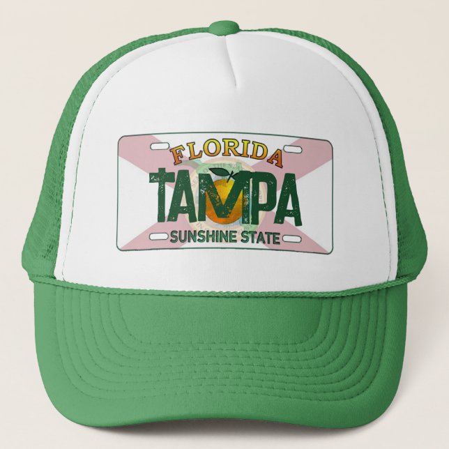 Camionero Gorra de placa de matrícula de bandera de Tampa Fl (Anverso)