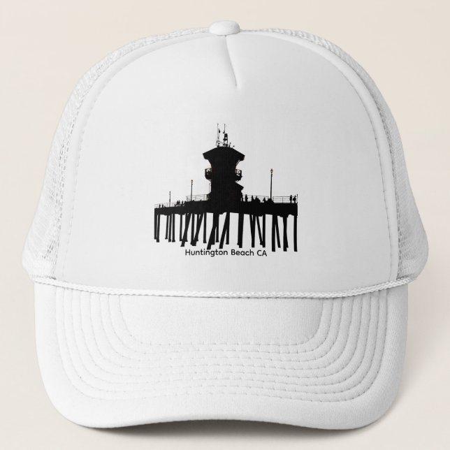 Camionero Gorra de silueta de Huntington Beach Pier  (Anverso)