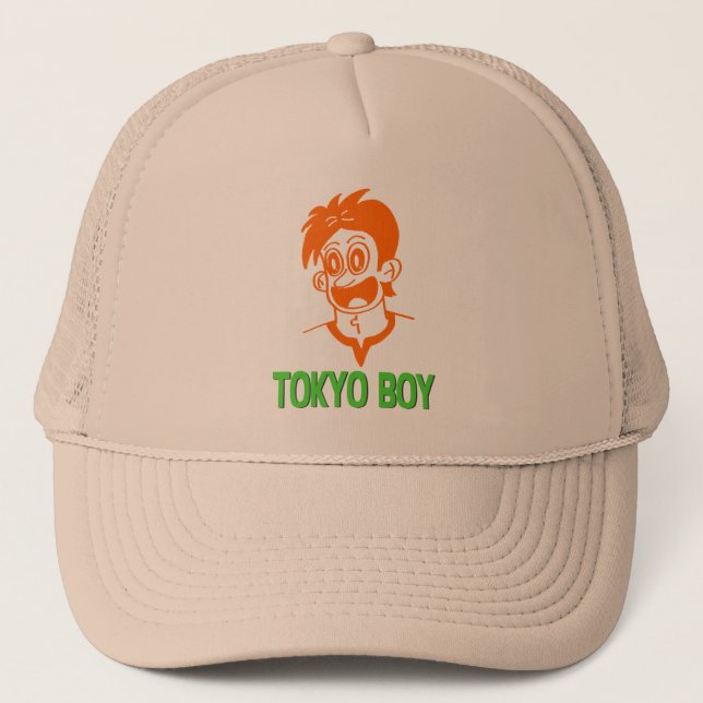 Camionero Gorra de Tokyo Boy (Línea Verde y Naranja) (Anverso)