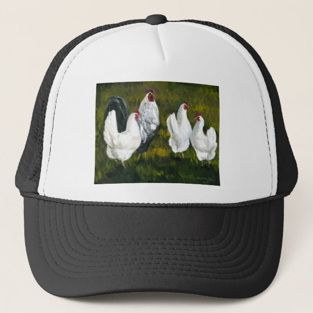 Camionero Gorra del arte del "gallo y de las gallinas" (Anverso)