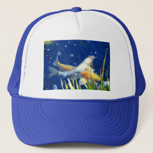Camionero gorra del azul de la charca del koi