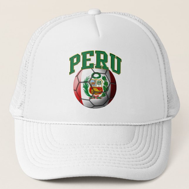 Camionero Gorra del balón de fútbol de la bandera de Perú (Anverso)