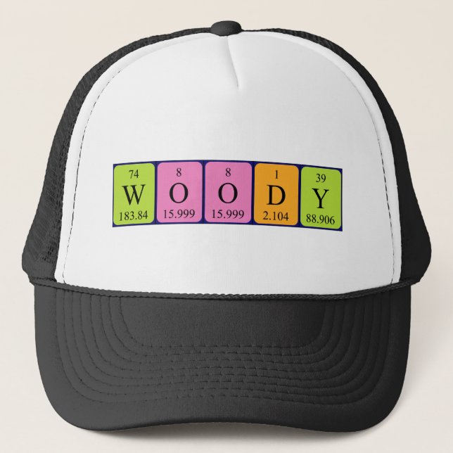Camionero Gorra del nombre de la tabla periódica de Woody (Anverso)