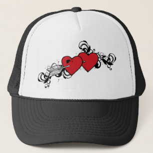 Camionero Gorra estilo tatuaje de corazones negros grises ro