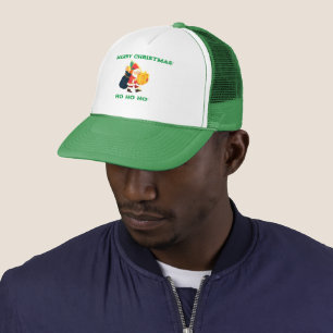 Camionero Gorra impresa con deseos de Feliz Navidad en blanc
