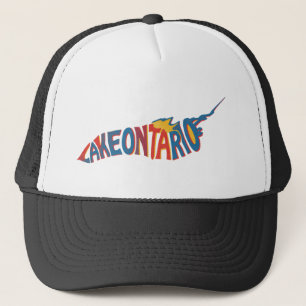 Camionero Gorra Mapa de Letra de Lago Ontario Blanco y Negro