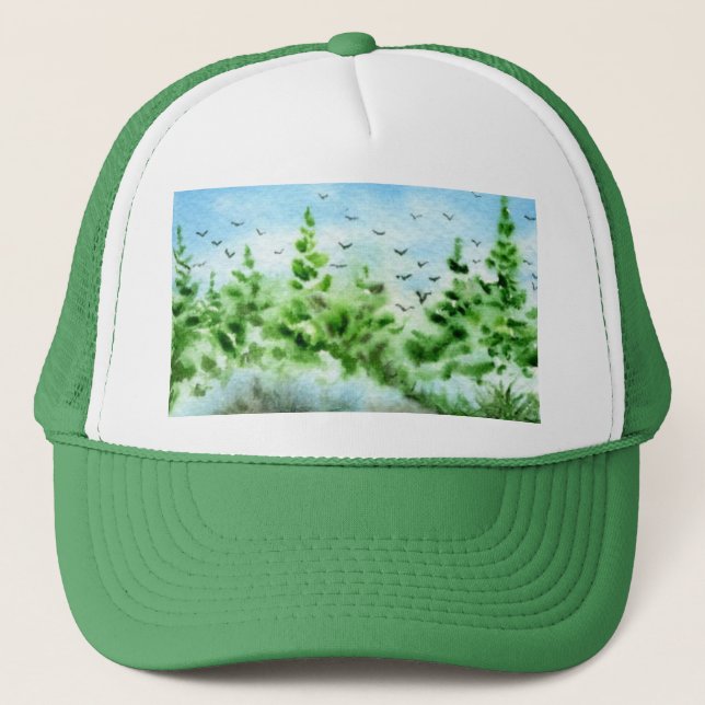 Camionero Gorra paisajístico de caminos rurales de pinos (Anverso)