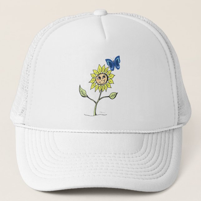 Camionero Gorra sonriente de mariposa de girasol lindo (Anverso)