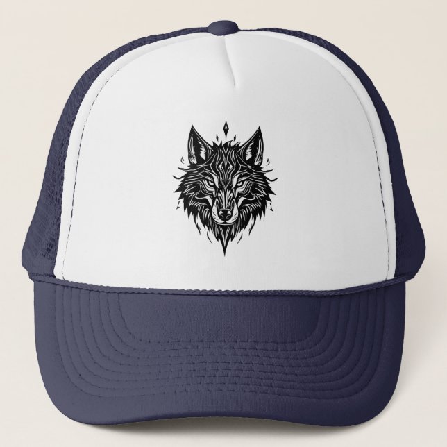 Camionero 🐺 Gorra Trucker de Cabeza de Lobo con Línea Geomé (Anverso)