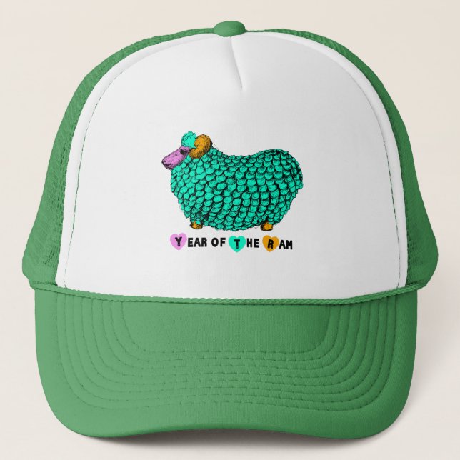 Camionero Gracioso Año Verde de Ram Sheep Año Gorra Zodiaco  (Anverso)