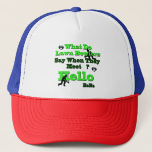 Camionero Gracioso saludo de bowling en césped, Gorra de cam