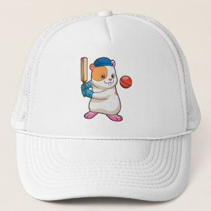 Camionero Hámster en Cricket con bate de críquet y gorra