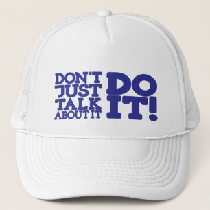 Camionero No hables solo de eso gorra gráfico azul y blanco