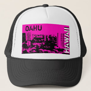 Camionero Oahu Hawaii diseño de ciudad rosa gorra de punk