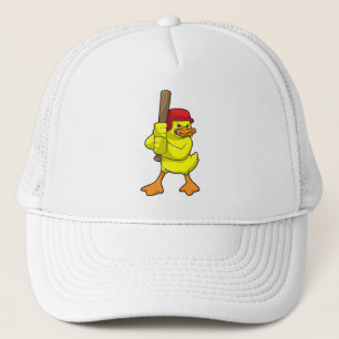 Camionero Pato de béisbol con bate de béisbol y gorra