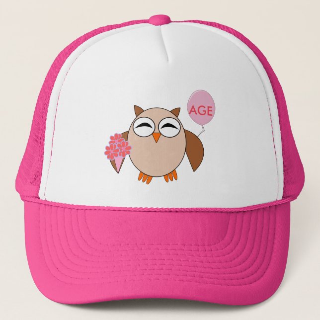 Camionero Personalizado Edad Gorra de la lechuza de cumpleañ (Anverso)