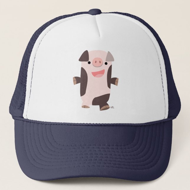 Camionero Personalizado lindo Gorra de cerdo sonriente (Anverso)