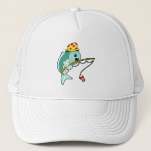 Camionero Pescado en la pesca con barra de pesca y Gorra