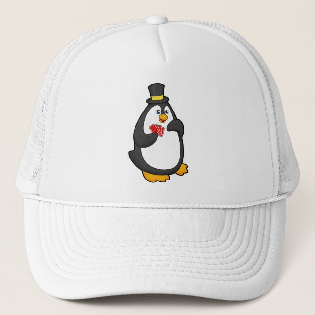 Camionero Pingüino con Gorra en Poker con tarjetas de Poker (Anverso)