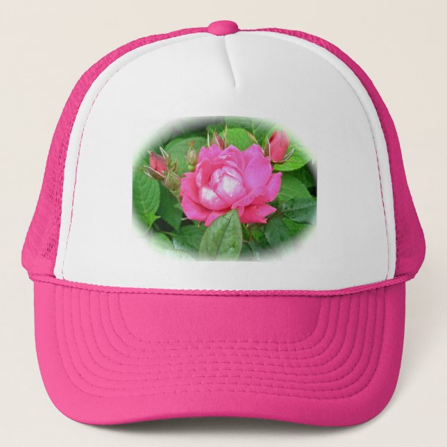 Camionero Rosa de playa roja y Gorra de barras (Anverso)
