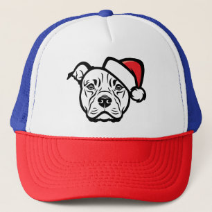 Camionero Santa Paws: Perro de AmStaff en Gorra festivo