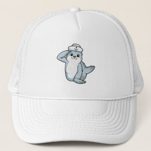 Camionero Sello como marinero con gorra de marinero