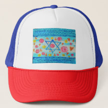 Whimsical gorra de la bandera israelí con flores y