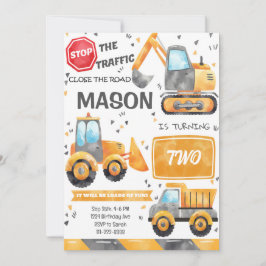 Camiones de construcción de acuarela Invitación de