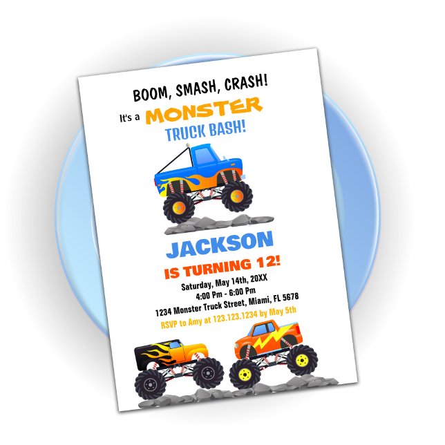 Camiones de invitaciones al cumpleaños de Monster  (Monster Truck Birthday Invitations Trucks)