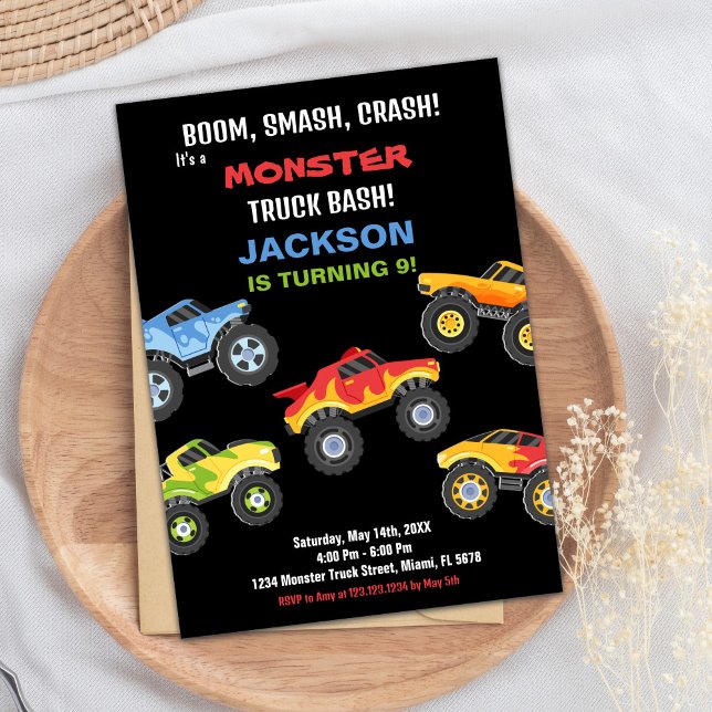 Camiones de invitaciones al cumpleaños de Monster  (Monster Truck Birthday Invitations Trucks)