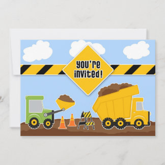Camiones de volcado Construcción Invitación plana