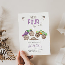 Camiones Monster Bash Invitación de cumpleaños cua