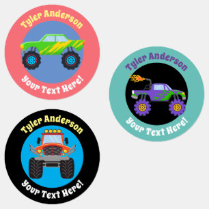 Camiones Monster, nombre de bricolaje y etiquetas 