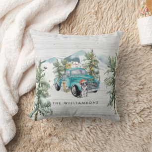 Camioneta de granja rústica Almohada con apellid
