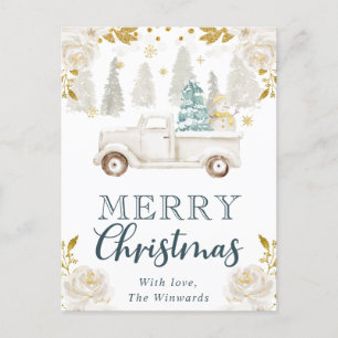 Camioneta Floral Blanca y Dorada de Navidad Invern