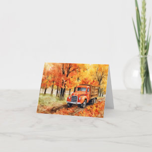 Camioneta Naranja Vintage en Otoño en Blanco