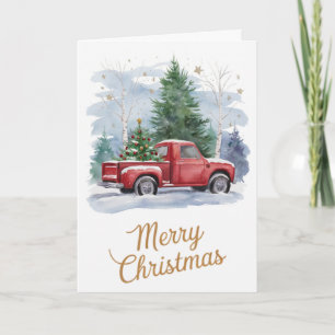 Camioneta roja personalizada de Navidad en acuarel