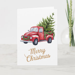 Camioneta roja personalizada de Navidad en acuarel