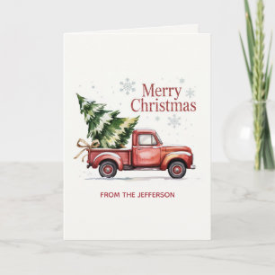 Camioneta Roja Personalizada de Navidad en Acuarel