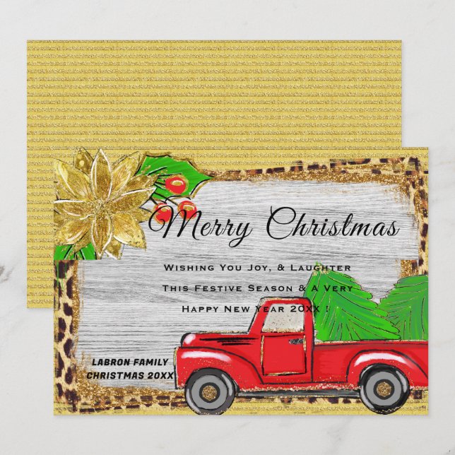 Camioneta Roja Retro de Navidad Personalizada Clás (Anverso / Reverso)