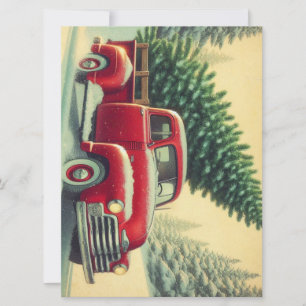 Camioneta roja vintage con árbol de Navidad