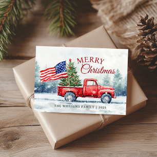 Camioneta Roja Vintage de Navidad Bandera de árbol