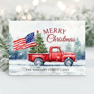 Camioneta Roja Vintage de Navidad Bandera de árbol