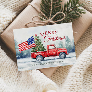 Camioneta Roja Vintage de Navidad Bandera de árbol