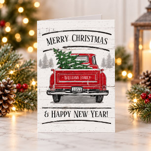 Camioneta Roja Vintage Feliz Navidad Foto Familiar