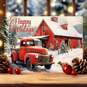 Camioneta Roja Vintage Perro Navidad Invierno