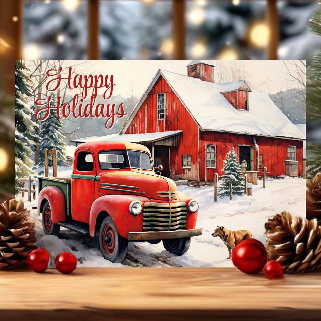 Camioneta Roja Vintage Perro Navidad Invierno (Subido por el creador)