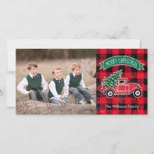 Camioneta Vintage Árbol de Navidad Rojo Cuadros de